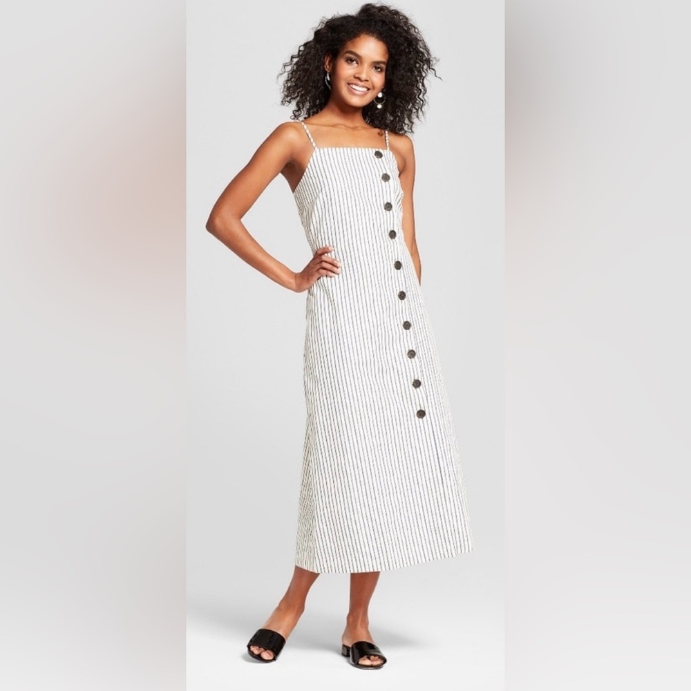 Who What Wear Striped Button Front Midi Dress XL Coastal Cotton Sundress